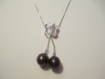 Butterfly genuine black pearl double drop sterling silver necklace